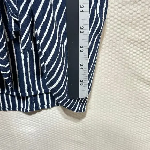 GAP M Navy White Vertical Stripe Wrap Dress Midi Long Sleeve V-Neck Tie Waist - Picture 6 of 7